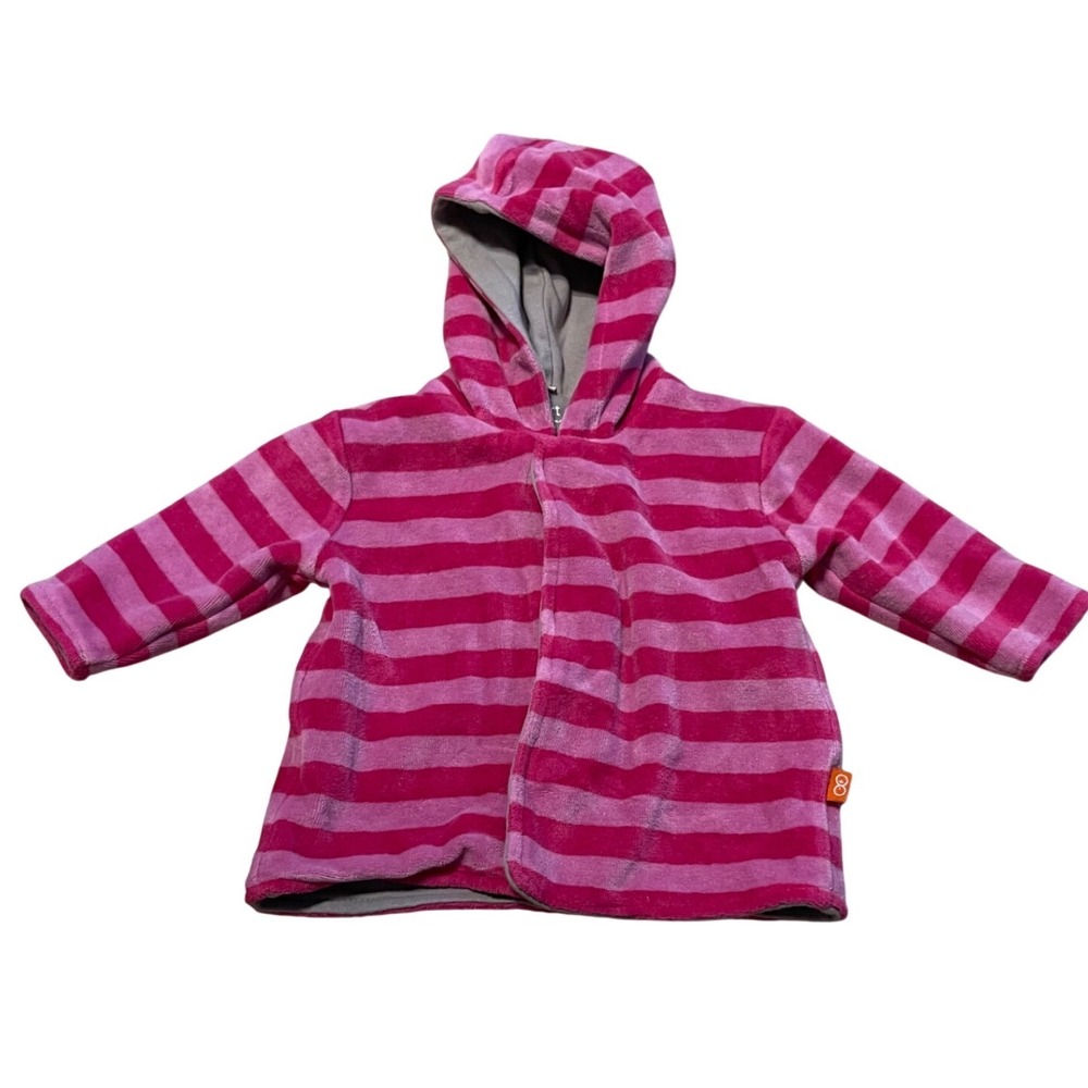 Magnificent Baby Magnetic Velour Hooded‎ Sweater Pink Purple Stripe Heart 3M I07